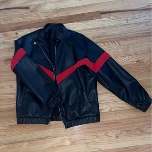 Black and red faux leather jacket